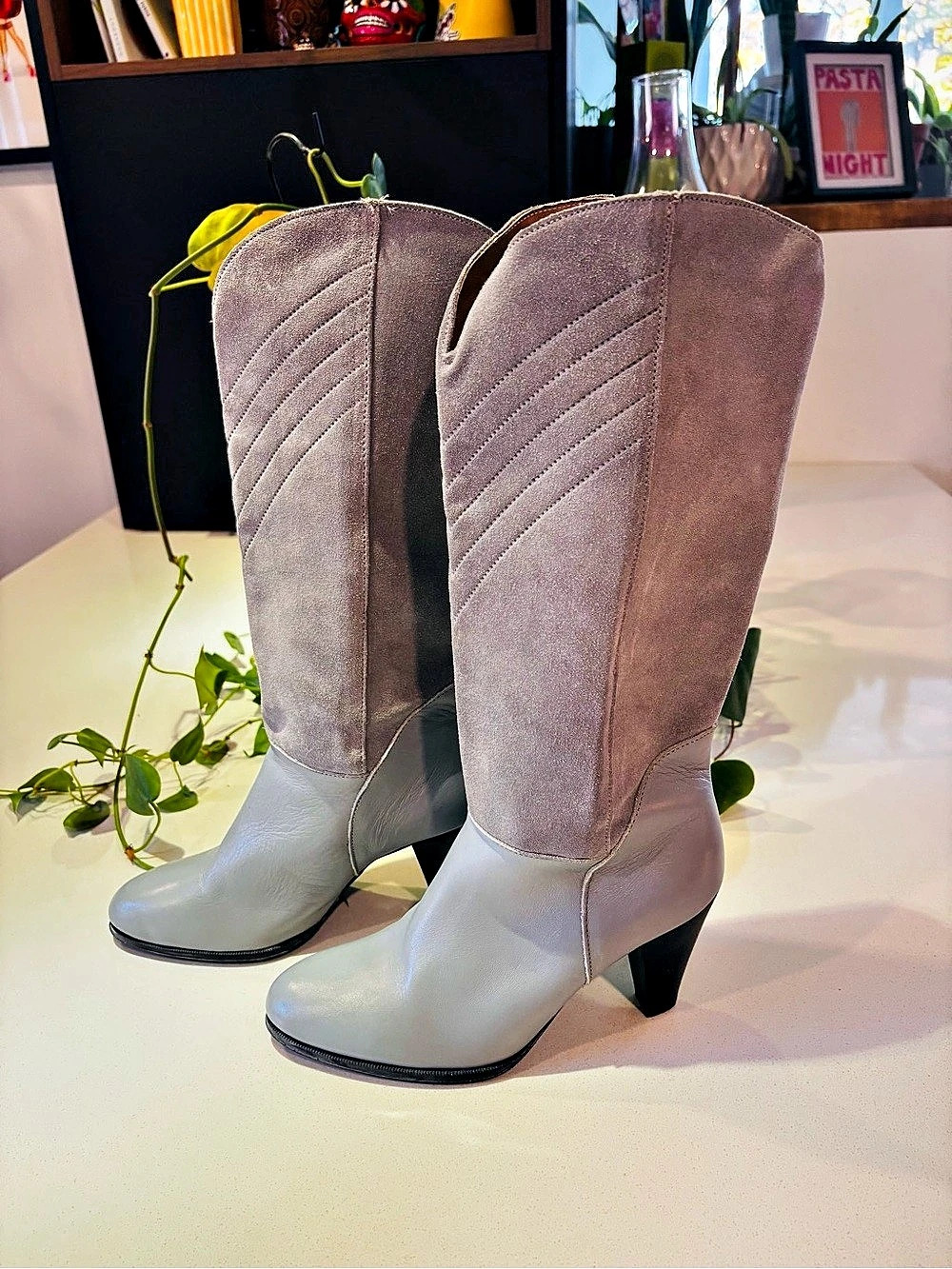80s Alaskan Leather & Suede Western Boots Grey - Deadstock / NEVER WORN -